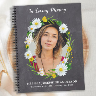 Rustic Memorial Daisy Floral Funeral Guest Book