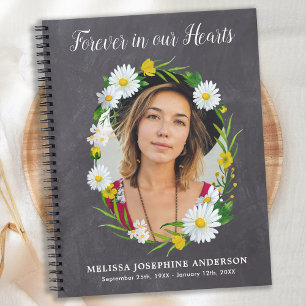 Rustic Memorial Floral Photo Funeral Guestbook Notebook