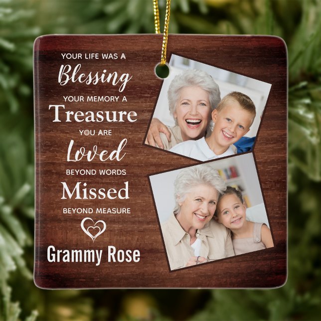 Rustic Memorial Keepsake Family Photo Remembrance  Ceramic Ornament (Creator Uploaded)