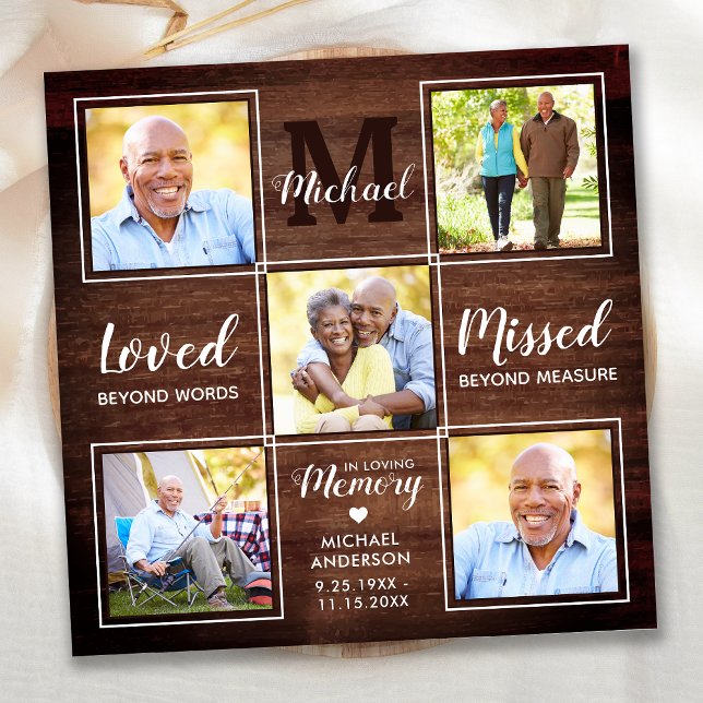 Rustic Memorial Photo Collage Keepsake Funeral Thank You Card (Creator Uploaded)