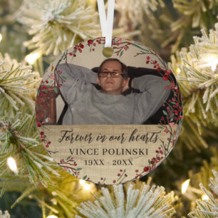 Rustic Memorial Photo Forever in Our Hearts Metal Tree Decoration