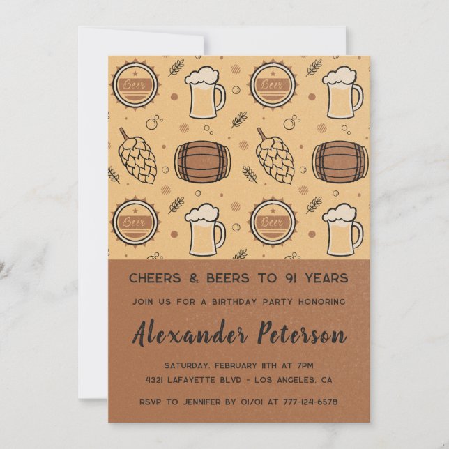 Rustic Men Beer 91st birthday Invitation (Front)