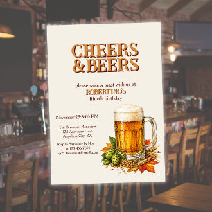 Rustic Men's Cheers and Beers 50th birthday party Invitation