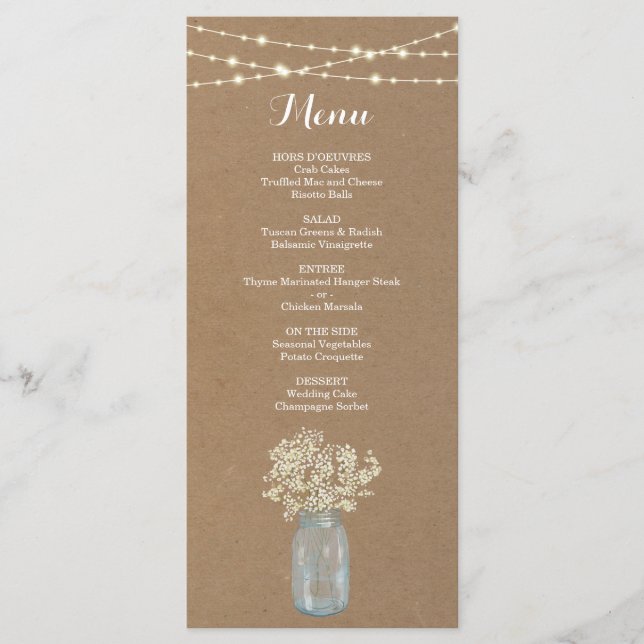 Rustic Menu for Wedding or other Special Occasion (Front)