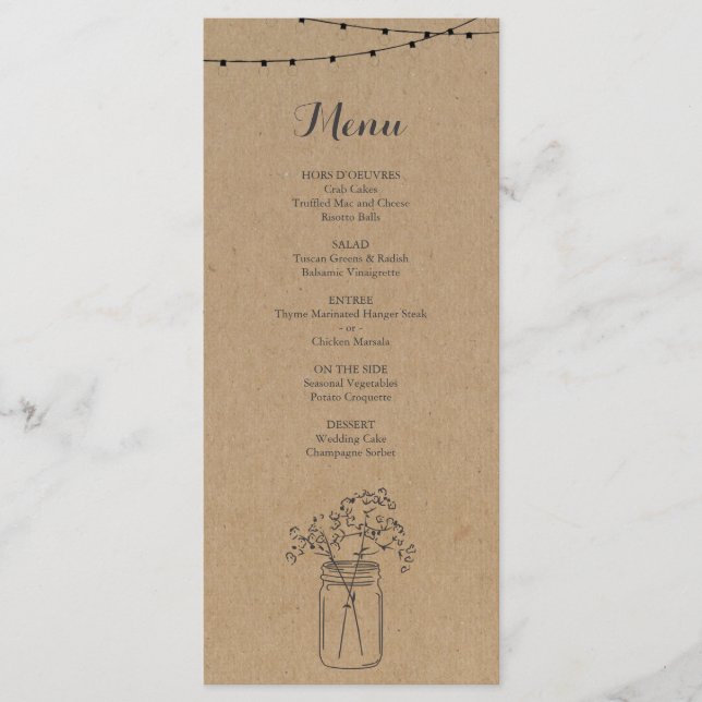 Rustic Menu for Wedding or other Special Occasion (Front)