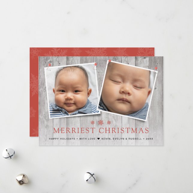 Rustic Merriest Christmas 2 Photos Holiday Card (Front/Back In Situ)