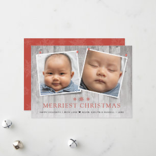 Rustic Merriest Christmas 2 Photos Holiday Card