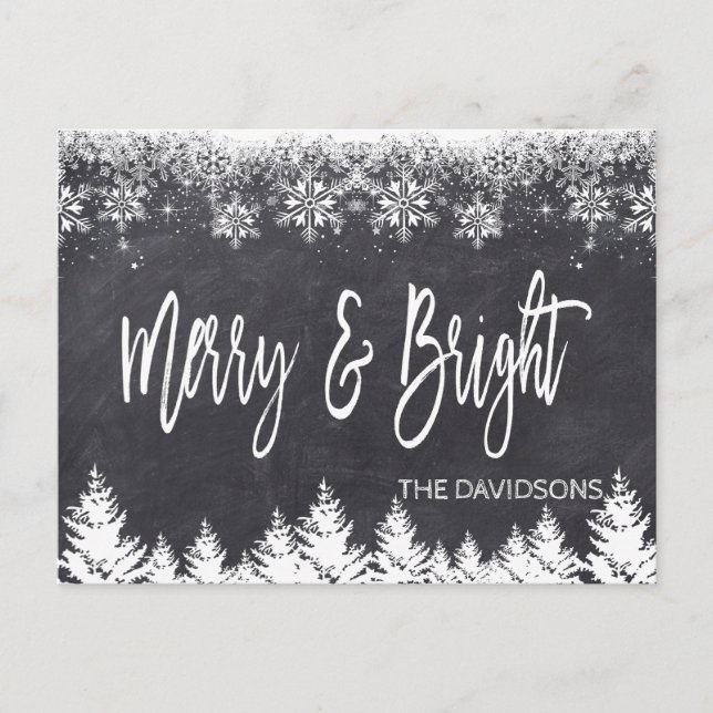 Rustic Merry and Bright Chalkboard Typography Announcement Postcard (Front)