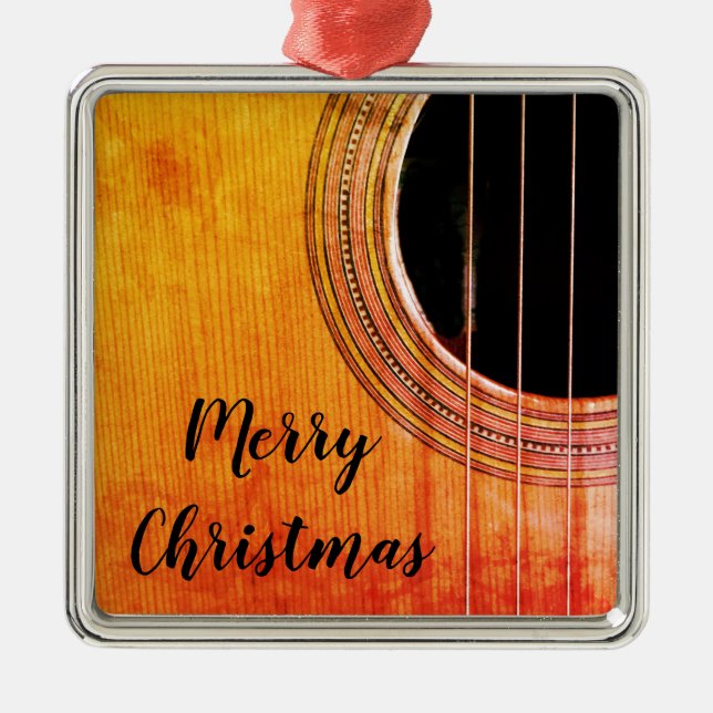 Rustic Merry Christmas Acoustic Guitar Metal Tree Decoration (Front)