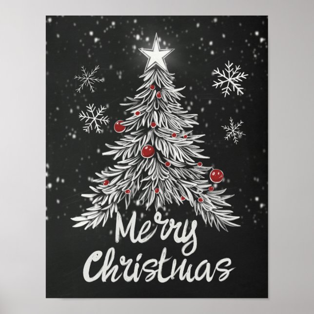 Rustic Merry Christmas Chalkboard Poster (Front)