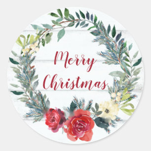 Rustic Merry Christmas Classic Round Sticker