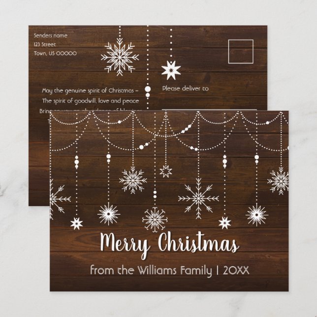Rustic Merry Christmas Country Snowflake Wood Holiday Postcard (Front/Back)