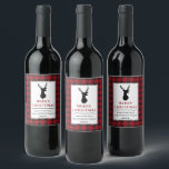 Rustic Merry Christmas Deer Red Plaid  Wine Label<br><div class="desc">Rustic Red Buffalo Plaid Reindeer Merry Christmas Wine Label</div>