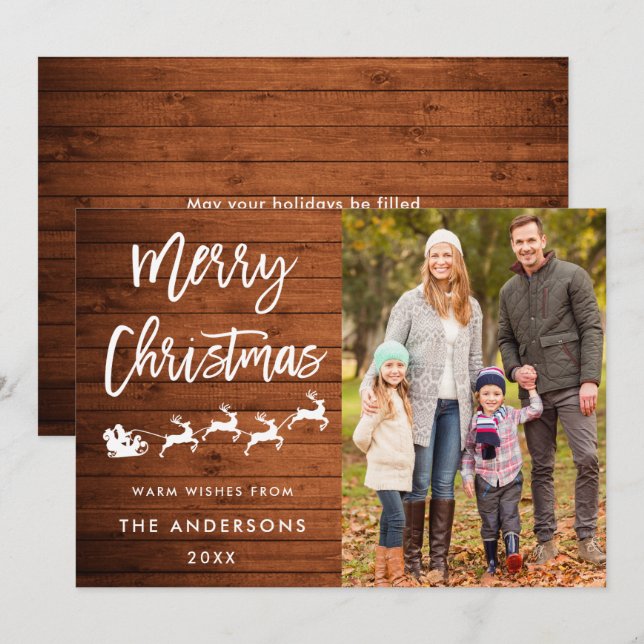 Rustic Merry Christmas Family Photo Card (Front/Back)