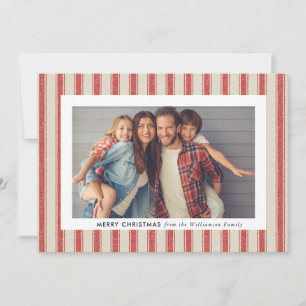 Rustic Merry Christmas  Farmhouse Linen Photo Holiday Card