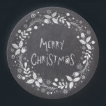 Rustic Merry Christmas Floral Wreath Chalkboard Paper Plate<br><div class="desc">This holidays design features a rustic grey chalkboard with an elegant white floral wreath and the text "Merry Christmas" in hand lettered script in the centre. #christmas #holidays #seasonal #festive #rustic #floral #elegant #stylish #modern #trendy #flowers #grey #grey #white #flowers #holly #country #script #text #design #designer #trending #popular #labels #stickers...</div>