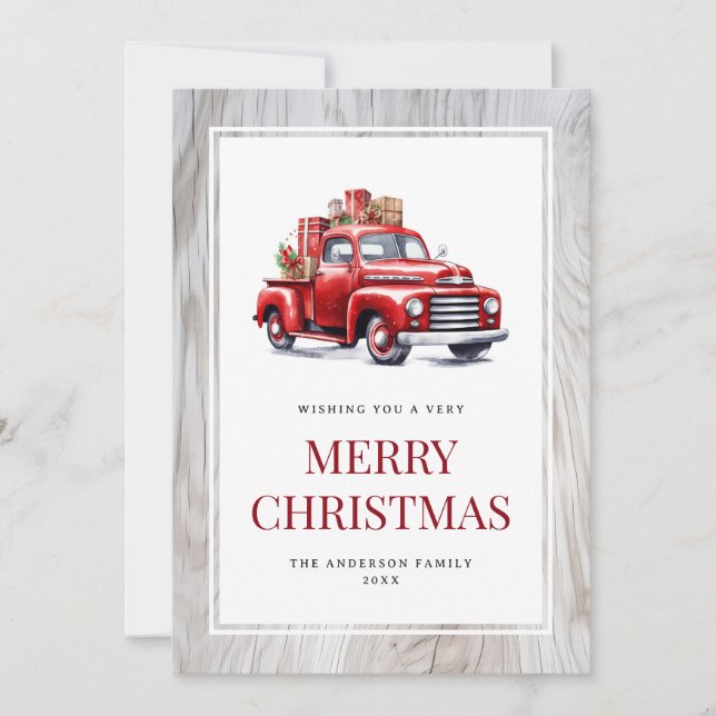 Rustic Merry Christmas Gifts Old Red Truck Cards (Front)