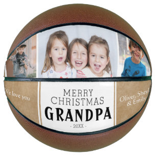 Rustic Merry Christmas Grandpa 3 Photo Collage Basketball