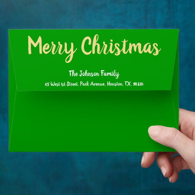 Rustic Merry Christmas Green Gold Holiday Mailing Envelope (Hand)