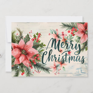 Rustic Merry Christmas Greeting Card with Flowers
