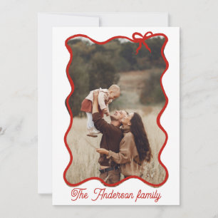 Rustic Merry Christmas Hand Drawn Red Bow Holiday Card
