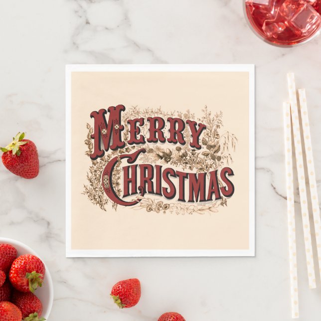 Rustic Merry Christmas Paper Plates Napkin (Insitu)