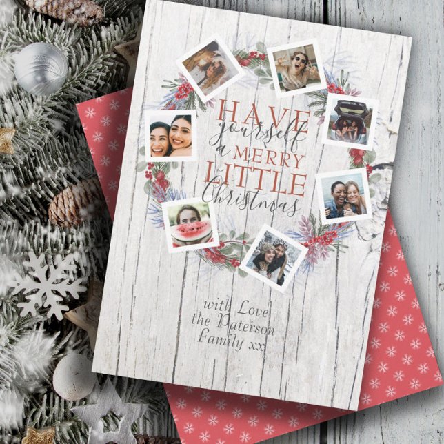 Rustic Merry Christmas Photo & Botanical Wreath Holiday Card (Creator Uploaded)