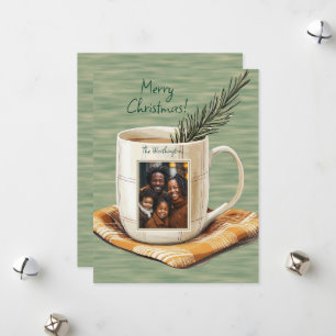 Rustic Merry Christmas Photo Mug Flat Holiday Card