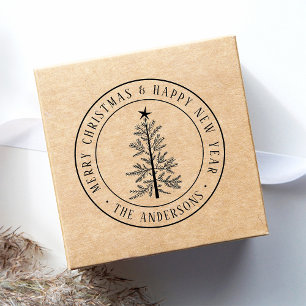 Rustic Merry Christmas Pine Tree Return Address Self-inking Stamp