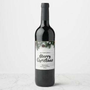 Rustic Merry Christmas pine tree Wine label