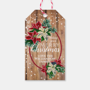 Rustic Merry Christmas Poinsettia Floral  Gift Tags
