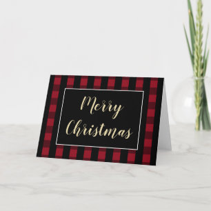 Rustic Merry Christmas Red And Black Plaid Blank Holiday Card