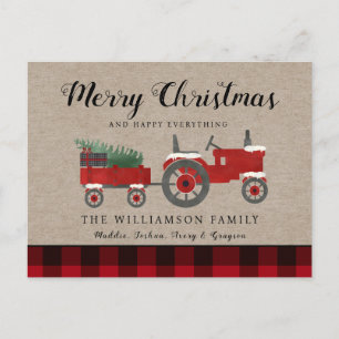 Rustic Merry Christmas Red Plaid Holiday Postcard