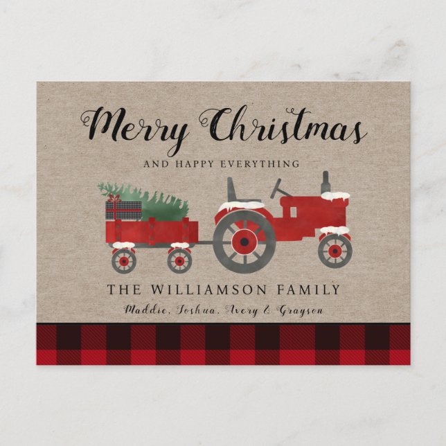 Rustic Merry Christmas Red Plaid Holiday  Postcard (Front)