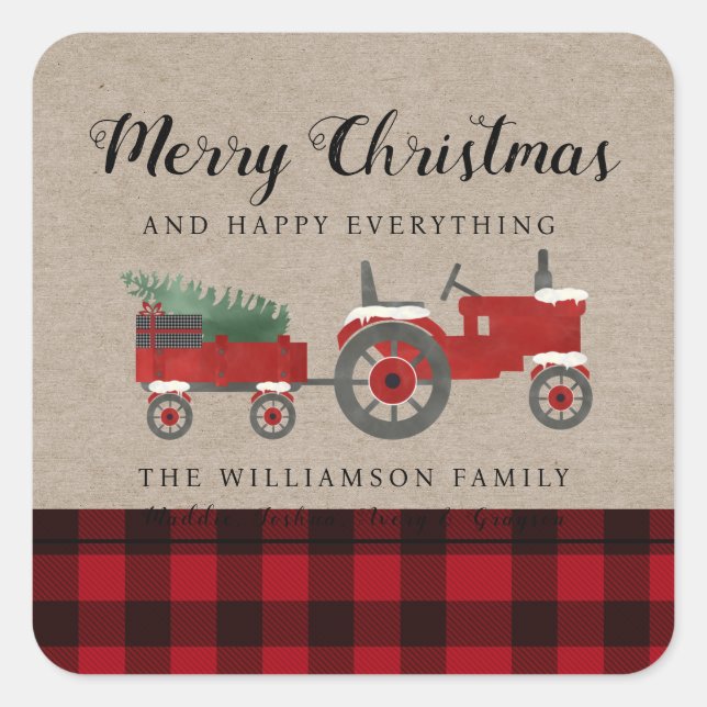 Rustic Merry Christmas Red Plaid Holiday  Square Sticker (Front)