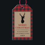 Rustic Merry Christmas Red Plaid Kraft Gift Tags<br><div class="desc">Rustic Kraft Red Buffalo Plaid Reindeer Merry Christmas Gift Tag</div>