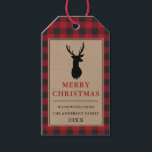 Rustic Merry Christmas Red Plaid Kraft Gift Tags<br><div class="desc">Rustic Kraft Red Buffalo Plaid Reindeer Merry Christmas Gift Tag</div>