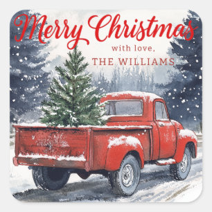 Rustic Merry Christmas Red Truck Christmas  Square Sticker