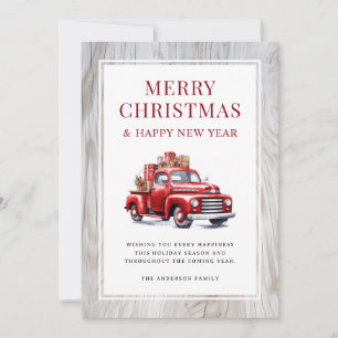 Rustic Merry Christmas Red Truck Holiday Card