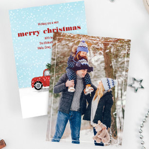 Rustic Merry Christmas Red Truck One Photo Holiday Card