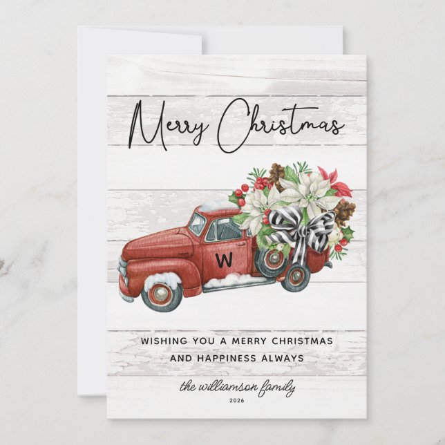  Rustic Merry Christmas Red Vintage Truck  Holiday Card (Front)