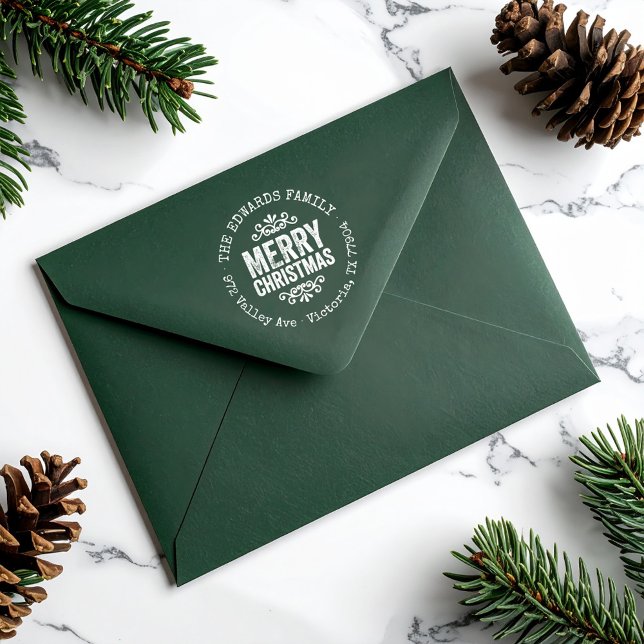 Rustic Merry Christmas Return Address Rubber Stamp (Creator Uploaded)
