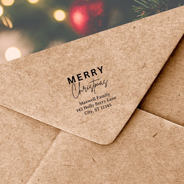 Rustic Merry Christmas Return Address Rubber Stamp (Rustic Merry Christmas Return Address Rubber Stamp)