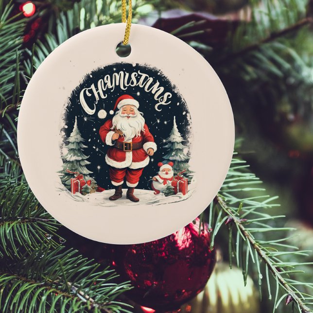 Rustic Merry Christmas & Santa Cause Ceramic Tree Decoration (Creator Uploaded)