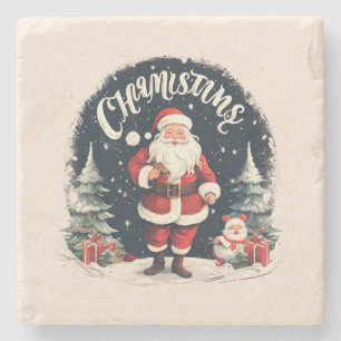 Rustic Merry Christmas & Santa Cause Stone Coaster
