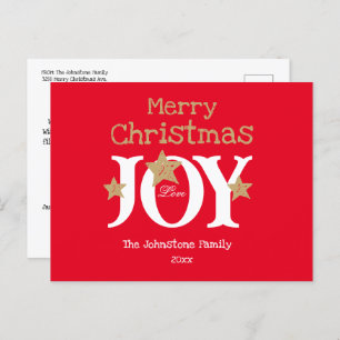 Rustic Merry Christmas Script Red Holiday Postcard