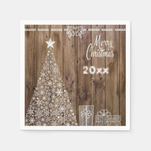 Rustic Merry Christmas Snowflake Party Paper  Napkin