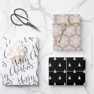 Rustic Merry Christmas Snowflakes set Christmas Wrapping Paper Sheet