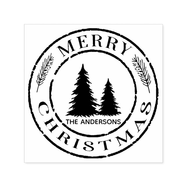 Rustic Merry Christmas Tree Custom Address Self-inking Stamp (Design)