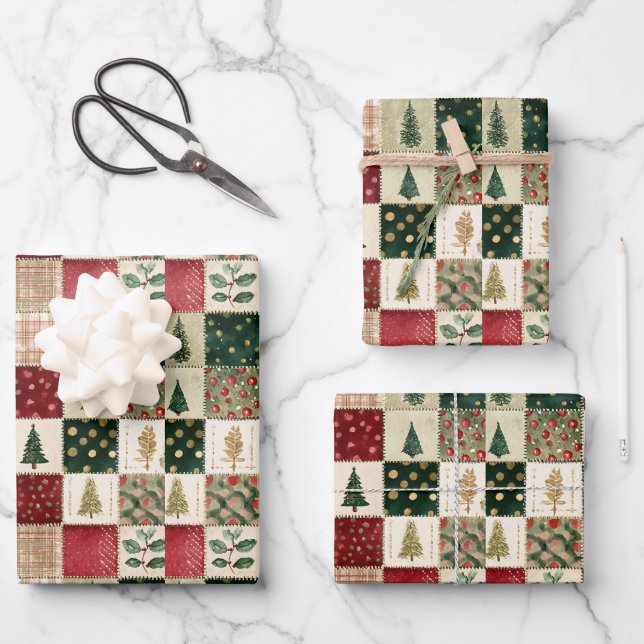 Rustic Merry Christmas Tree Holiday Wrapping Paper (Front)